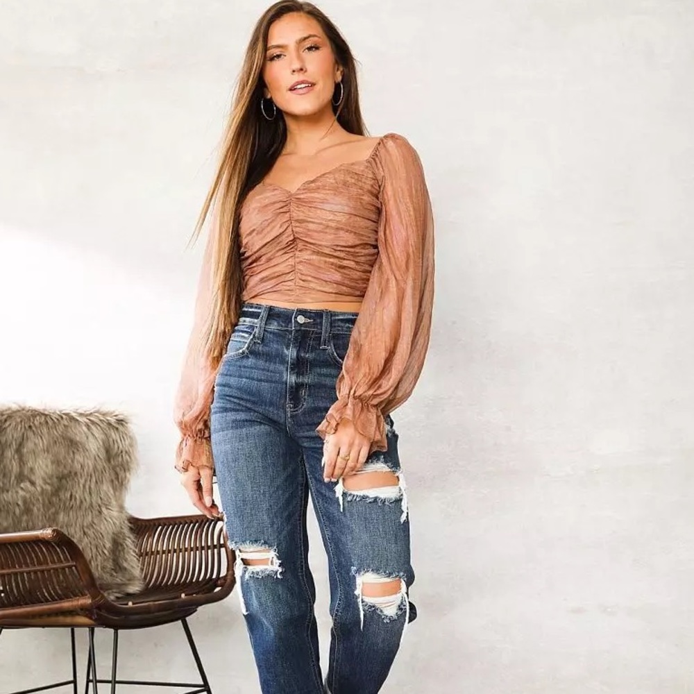 Buckle Brown Taupe blouse long sleeve